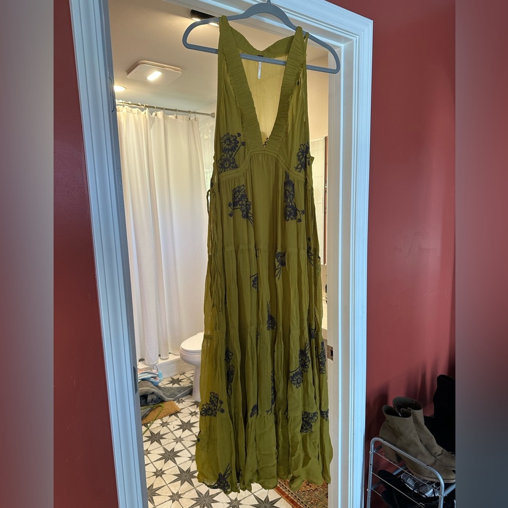 Free People green embroidered maxi dress